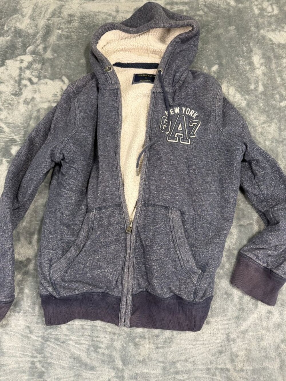 Aeropostale Mens Navy Heather New York 87 Lined Full-Zip Hoodie M